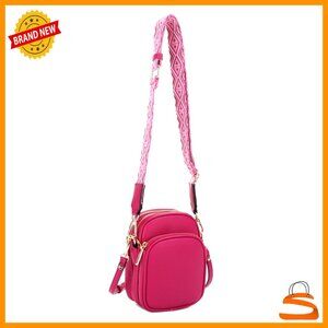 Small Vegan Leather Crossbody Bag with Triple Compartments and Adjustable Straps